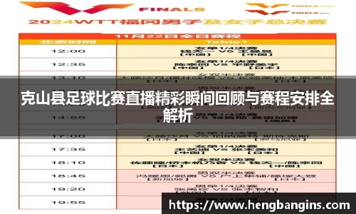 克山县足球比赛直播精彩瞬间回顾与赛程安排全解析