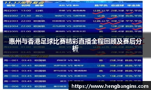惠州与香港足球比赛精彩直播全程回顾及赛后分析